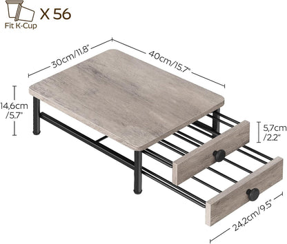 Coffee Pod Drawer Holder for K Cup, 56 Pods Capacity, 2 Tier Organizer for K Cup, Coffee Pod Organizer for Countertop, Space Saving, Easy Assembly, Greige and Black KH28BGY1