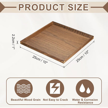 uxcell Bamboo Serving Tray, 10 x 10 Inch Square Wooden Trays Portable Serving Platters for Food Fruit, Snacks, Bread, Vanity, Weddings, Picnics, Brown (Inner Slant)