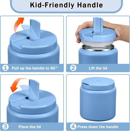 26oz Kids for Hot Food, Insulated Vacuum Food Jar with Buckle Lid, Stainless Steel Wide Mouth Leak Proof Insulated Lunch Container for School Picnic Travel, Sky Blue