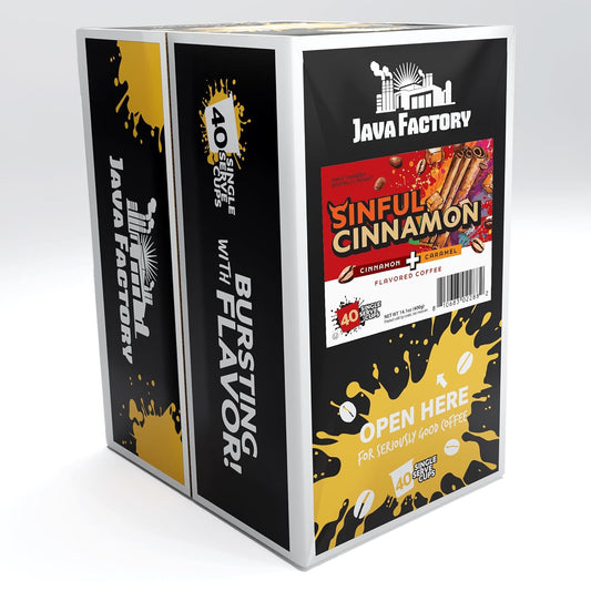Java Factory Coffee Pods Cinnamon Flavored Coffee Compatible with K Cup Brewers Including 2.0, Sinful Cinnamon, 40 Count