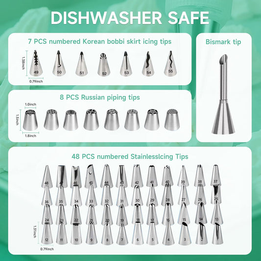Cake Decorating Kit,137pcs Cake Decorating Supplies with Cake Turntable for Decorating,Pastry Piping Bag,Russian Piping Tips Baking Tools, Cake Baking Supplies for Beginners(Green)