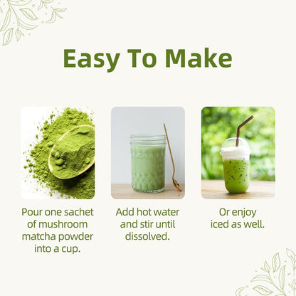 GANOHERB Mushroom Matcha Powder Latte Mix, 7.4 Ounce, 7 Superfood Mushrooms with 25% Beta-Glucans, Lions Mane, Reishi, Chaga, Coconut Powder, Ceremonial Grade Matcha Tea