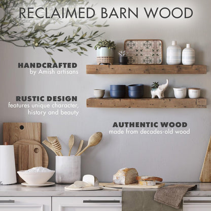 Urban Legacy Reclaimed Barnwood Planks | Floating Shelves for Wall w/Flush Mount Shelf Bracket Set Included | Set of 2 (Natural, 36"x 4.5"x 2")