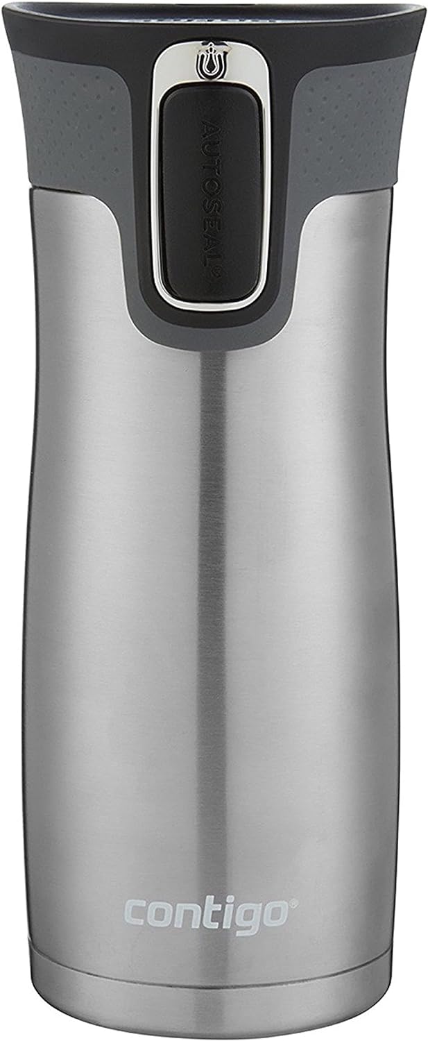 Contigo West Loop Stainless Steel Vacuum-Insulated Travel Mug with Spill-Proof Lid, 16oz 2-Pack, Very Berry & Steel Colors, Keeps Hot to 5h & Cold to 12h