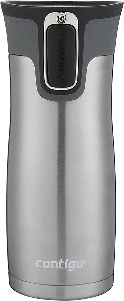 Contigo West Loop Stainless Steel Vacuum-Insulated Travel Mug with Spill-Proof Lid, 16oz 2-Pack, Very Berry & Steel Colors, Keeps Hot to 5h & Cold to 12h