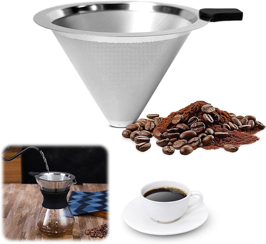 Pour Over Coffee Dripper-Stainless Steel Coffee Filter,Reusable Drip Cone Coffee Filter Portable Pour for 1-4 Cup (Without base, S)