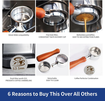 54mm Bottomless Portafilter with Stainless Steel Filter Holder & Basket - 3-Ear Espresso Filter for Breville Barista Express (BES870/878/875/840/Duo-Temp Pro) - Durable Solid Wood Handle –by Aeglemana