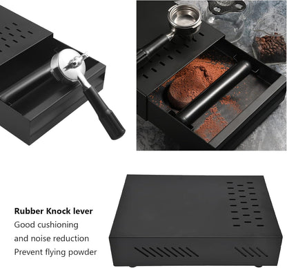 Coffee Knock Drawer, Espresso Knock-Box,Mini Coffee Grounds Dump Bin Grind Waste Bin Professional Stainless Steel with Rubber Handle for Coffee Lovers