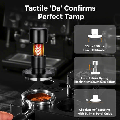IKAPE 53.3MM V6 Impact Espresso Tamper with Sound Feedback, 15lb/30lb Interchangeable Springs, Espresso High Tamper with Triple-spring System, Fits 54mm portafilters