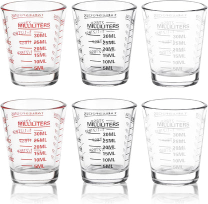 Shot Glasses Measuring Cup Set 6 Pack Espresso Shot Glasses Liquid Heavy Glass 26-Incremental Measurement 1 OZ, 2 TBS, 6 TSP, 30 ML Kitchen Tools