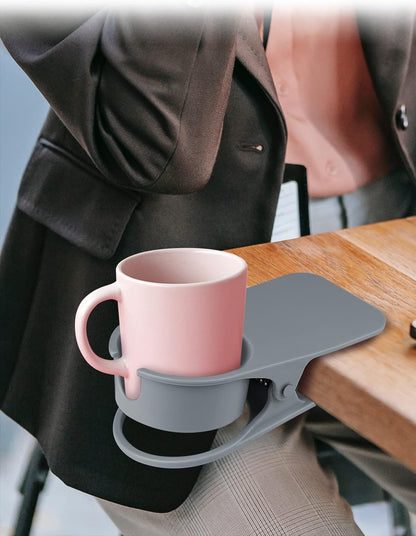 Kalolary New Drinking Cup Holder Clip with Groove, Table Bottle Cup Stand DIY Glass Cup Clamp Storage Saucer Clip Water Coffee Mug Holder Saucer Clip for Home Desk, Gray