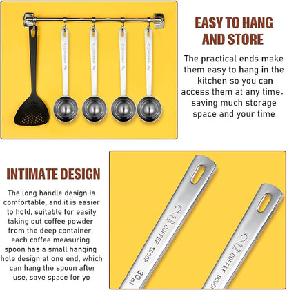 Geiserailie 8 Pieces 2 Tablespoon Scoops with Long Handle, 30 ml Stainless Steel Measuring Spoon for Coffee Milk Fruit Powder, Loose Tea Dry, Spice Jar, Cooking Baking, and Other Dry Goods