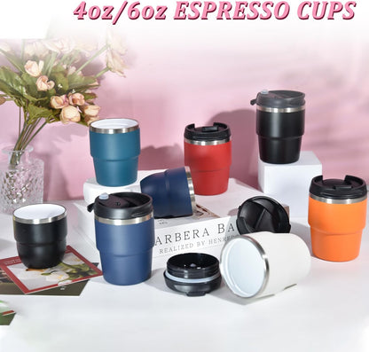 6oz Espresso Cups, Insulated Espresso Cups Set of 2, Expresso Shots Cup, Stainless Steel Shot Glasses for Coffee, Portable Espresso Travel Mug for Camping