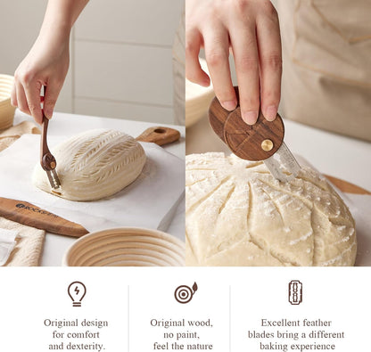 Bread Lame Set of 2, Scoring Knife with 5 Feather Blades, Sourdough Scoring Tool with Storage Box, Dough Scoring Tool for Bread Baking, Dexterous-Cut Series Lame Bread Tool (LUNA & ELEGANT)