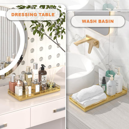 Oak Bathroom Toilet Tank Tray, 13" Wood Toilet Paper Storage Basket Back of Toilet Basket Organizer, Vanity Tray for Perfume Makeup Candle Kitchen Counter Coffee Table Decor, Gold