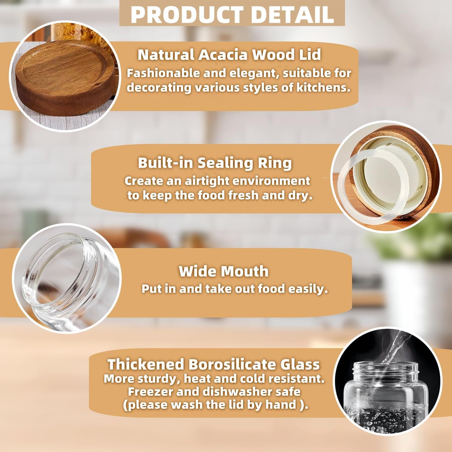 17 Fl oz/500 ml Glass Food Storage Jar, Premium Clear Glass Container Jar with Airtight Wooden Screw Lid, Kitchen Canisters for Coffee,Tea,Pasta,Cookies, Nuts,Spice,Candy,Overnight Oatmeal（Small)