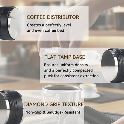 51mm Espresso Accessories Kit 2-in-1 Coffee Distributor and Tamper Leveler, WDT Tool and Magnetic Dosing Funnel for 51 mm Portafilters