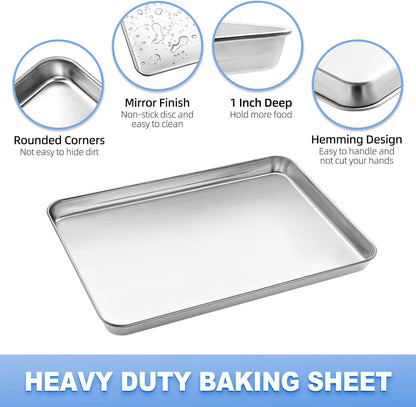 Baking Sheet with Wire Rack Set, Stainless Steel Cookie Sheet Baking Pan Toaster Oven Tray with Cooling Rack, 12.4 x 10 x 1 Inch Quarter Sheet Pan - Non Toxic & Dishwasher Safe