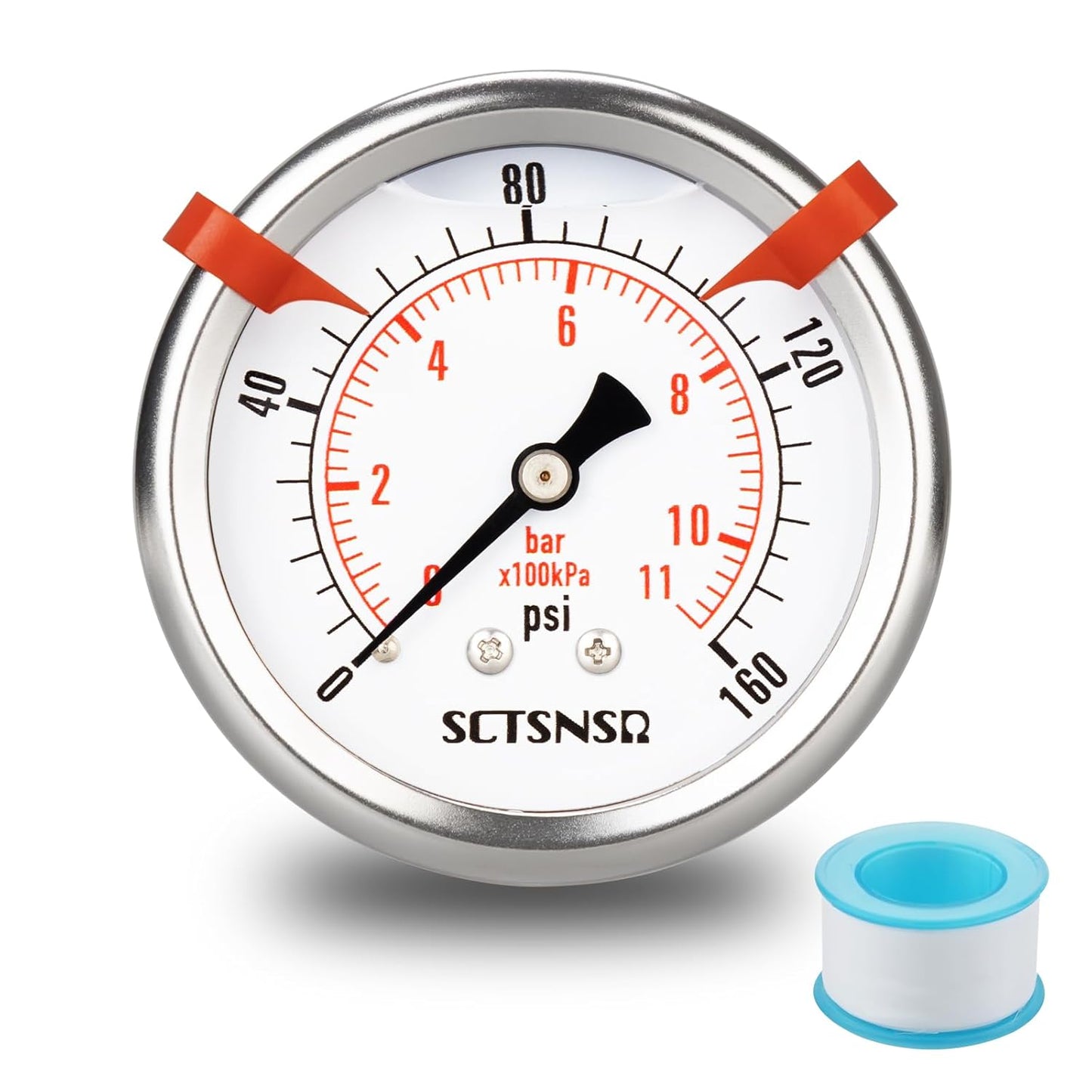 0 to 160 Psi Pressure Gauge, Glycerin Liquid Filled, 2.5 inch Dial, 1/4" NPT Back Mount, Stainless Steel Case, for Air Compressor, Well Pump, Water, RV, Tire, CO2, Pipe, Gas, Pressure Test