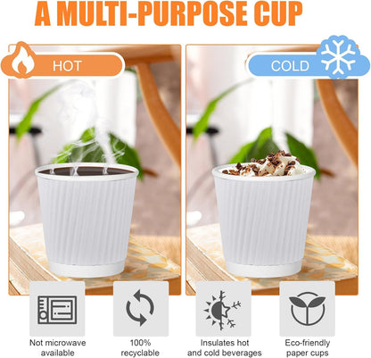 500 Pack Paper Espresso Coffee Cups,4 oz Disposable Coffee Cups,Corrugated Insulated Ripple Wall, Paper Ripple Cup for Coffee, Hot Chocolate and Hot Tea Drinks -White