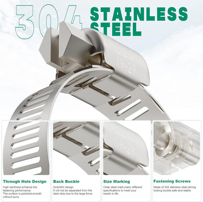 20PCS Hose Clamps Stainless Steel Adjustable 3/4"–1-1/8"(19-29mm) Worm Gear Hose Clamp, Heavy Duty Metal Small Hose Clamps for Automotive, Pipe, Radiator Plumbing, Fuel Line