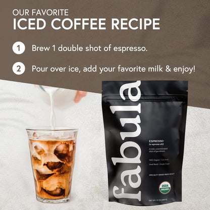 Fabula USDA Organic Espresso Coffee, Freshly Ground Espresso Low Acid Coffee, Non-GMO, No Molds, Mycotoxins Pesticides Free, Single Origin Coffee 12 oz
