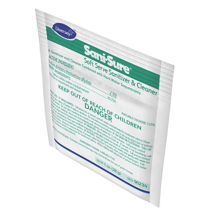 Diversey 90234 Sani-Sure Soft Serve Sanitizer & Cleaner, for Shake, Slush, Yogurt Machines & Food Service Equipment, Powder, 1-Ounce Packet