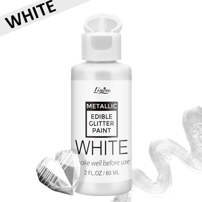 Edible Glitter Paint - 2 fl.oz Food Grade Metallic Glitter Cake Paint for Cake Decorating, Baking, Cupcakes - Shimmer Art Decorative Liquid Edible Paint Food Coloring for Fondant, Donuts (White)
