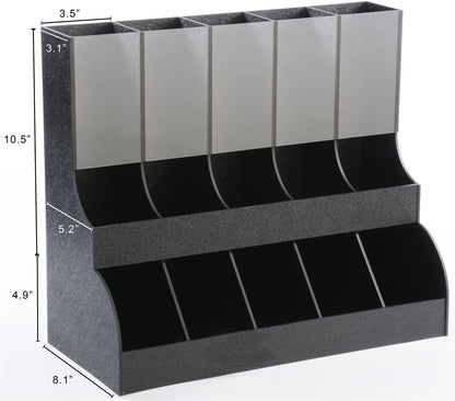 K-Cup Organizer and Dispenser, 10 Compartments, Holds 75+ K-Cups, Countertop, ABS Plastic (Black)