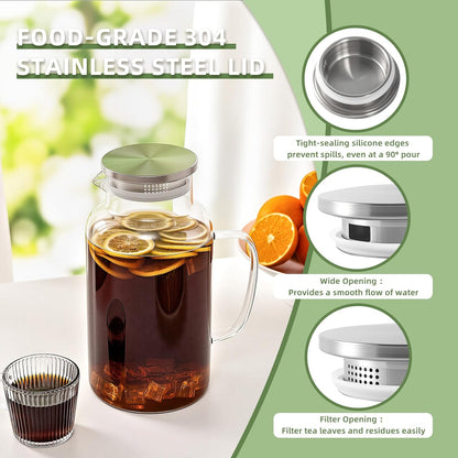 Glass Pitcher, 1 Gallon/3.8L Glass Water Pitcher with Lid and Spout, Heat/Cold Resistant Borosilicate Glass Water Carafe for Coffee, Juice and Homemade Beverage