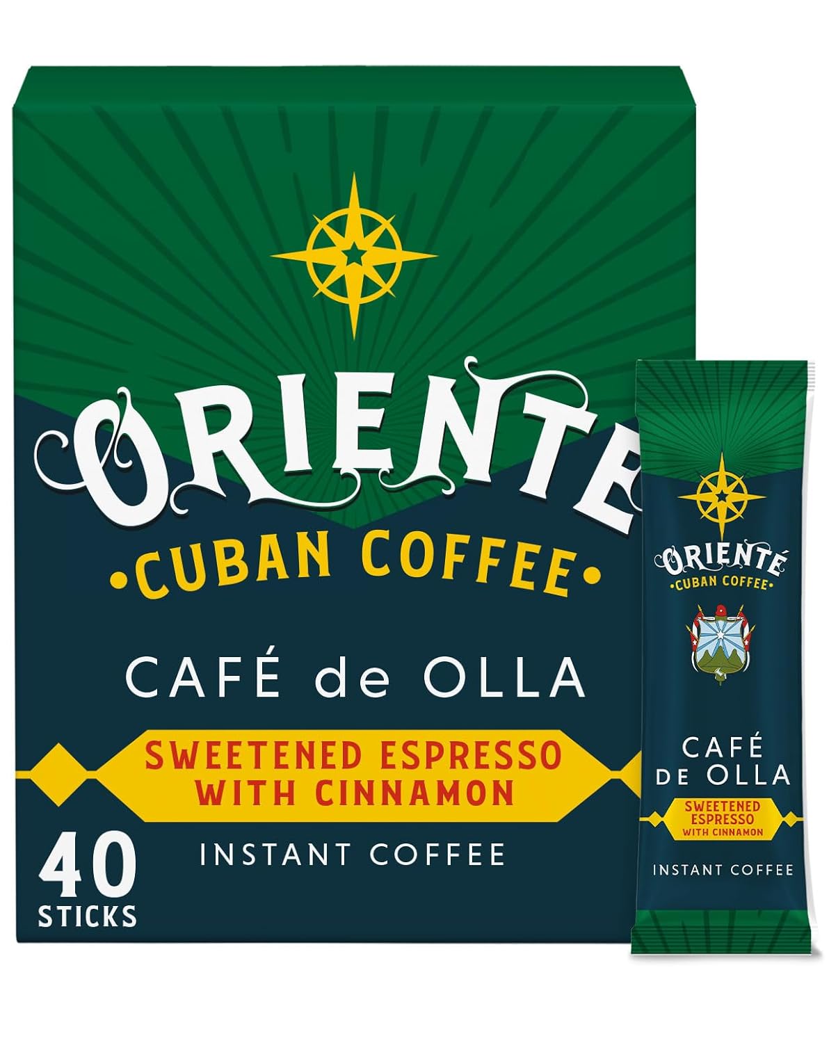 Oriente Dark Roast Instant Coffee, 40 ct, Sweetened Espresso – 100% Arabica Coffee, Instant Hot or Iced Coffee - Just add water