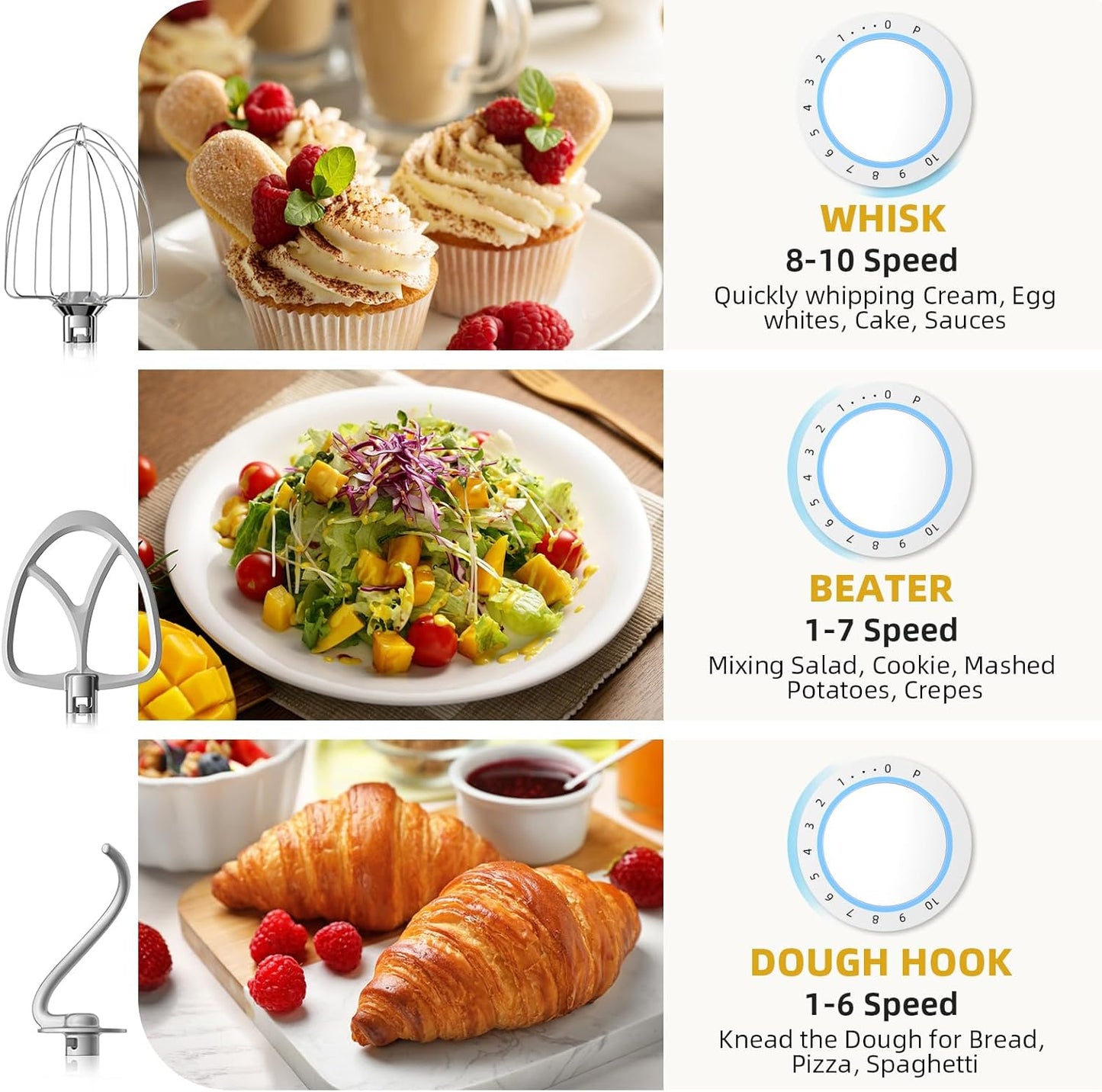 Stand Mixer, 6QT 10+P Speed Tilt-Head Kitchen Electric Mixer, Food Mixer with Stainless Steel Bowl, Dough Hook, Flat Beater, Wire Whisk, Splash Guard for Daily Use -Green