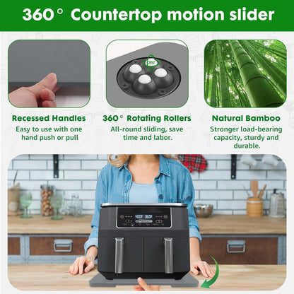 Appliance Slider 360° Rolling Tray for Coffee Maker- Bamboo Coffee Pot Slider Tray for Countertop Rotation Sliding Tray with Wheels, Appliances Mat Easily from Under the Cabinet, Gray (15.7"×13")