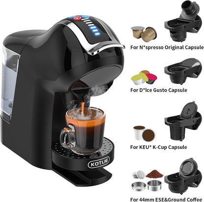 Hot&Cold brewing Single Serve Coffee Maker for K*eurig K*cup, Small Espresso Coffee Machine for D*olce G*usto/N*es Original/Ground Coffee/44mm ESE, adjustable TEMP&Water Volume, 1LRemovable Reservoir