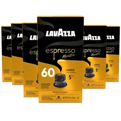 Lavazza Espresso Maestro Lungo Aluminum Capsules Compatible with Nespresso* Original Machines, Light Espresso Roast, 100% Arabica (60 Capsules)