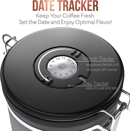 Coffee Canister – Airtight Stainless Steel Storage Container with Date Tracker & Scoop, Sealed Jar for Grounds, Beans, Tea, Flour, Cereal, and Sugar (Gray Home, 22OZ)