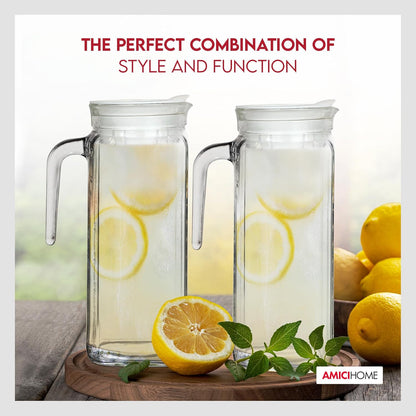 Amici Home Italian Igloo Quadra Glass Pitcher with Lid and Spout | 34 Ounce | Clear Glass Water Pitcher for Refrigerator | Carafe for Iced Tea, Juice, Milk, Cold Brew and Mimosa Bar