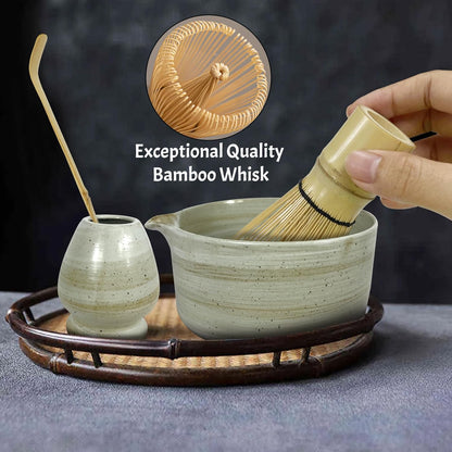 Matcha Whisk Set,6Pcs Matcha Kit Includes Matcha Whisk and Holder,Matcha Bowl with Spout,Matcha Sifter and 2Pcs Matcha Spoon,Suitable as a gift for those who like matcha (Gray)
