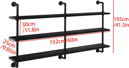 Industrial Pipe Shelving Rustic Black Pipe Wall Shelves Industrial Shelves with Wood Planks Floating Shelves 60 Inch Farmhouse Bathroom,Kitchen Shelving Wall Mounted