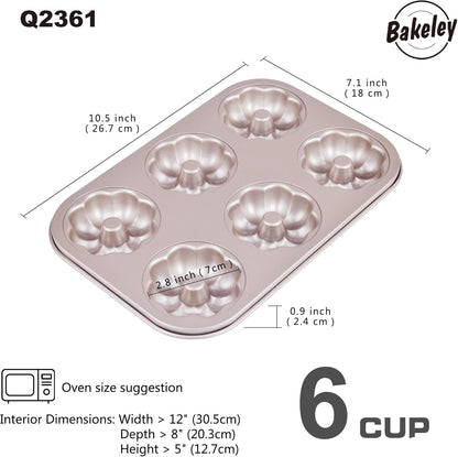 Flower Donut Pan, 6 Cavity Donut Mold Heavy Duty Steel Non-stick Flower Heart Shaped Bund Pans Pattern Doughnut Bakeware for Oven Baking (Champagne Gold)