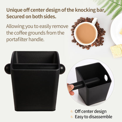 Knock Box Square High Sidewall Design Espresso Knock Box Shock-absorbent Knock Box Espresso with Removable Knock Bar and Non-Slip Base Espresso Accessories for Home/Office