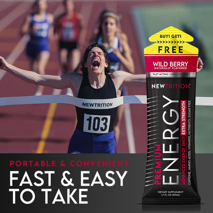 NewTrition® Extra Strength Energy Shots, 250mg Caffeine Energy Shots with Vitamin B & Amino Acids, Sugar-Free Vitamin Energy Shot, 1.7 fl oz (Pack of 12, Wild Berry)