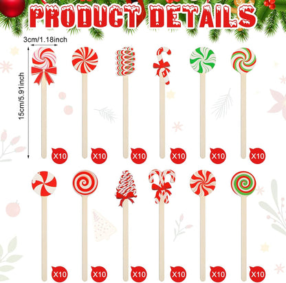 Jinei 120 Pcs Christmas Wooden Coffee Stirrers Wood Cocktail Coffee Stir Sticks Disposable Drink Stirrers for Stirring Hot Chocolate Milkshake Restaurant Home Office (Candy Style)