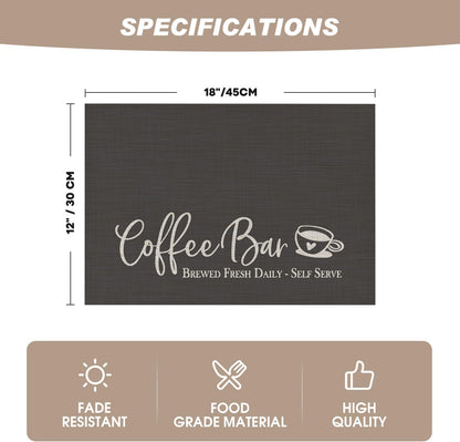 Artoid Mode Coffee Bar Mat Set of 2, Plastic Vinyl Washable Woven Non-Slip Table Mats for Coffee Machine Decor,Dark Gray