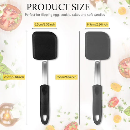 Silicone Cookie Spatula Turner 2 Pack Mini Brownie Spatula Flexible Kitchen Small Silicone Turner for Nonstick Cookware Heat Resistant No Scratch Flipper for Egg Pancake(Black, Grey)