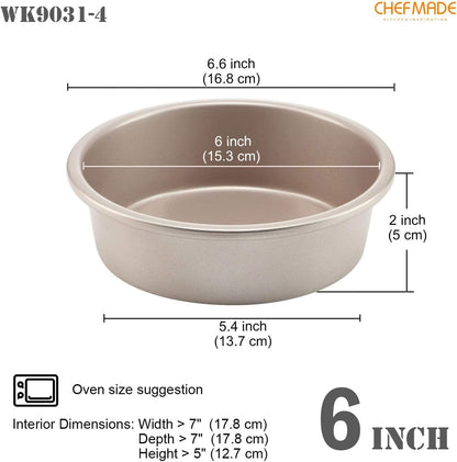CHEFMADE Mini Round Cake Pan Set, 6-Inch 4Pcs Non-Stick Round Cake and Loaf Bakeware for Oven and Instant Pot Baking (Champagne Gold)