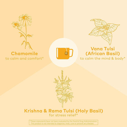 Organic India Tulsi Honey Chamomile Herbal Tea - Holy Basil, Stress Relieving & Calming, Immune Support, Adaptogen, Vegan, USDA Certified Organic, Caffeine-Free - 18 Infusion Bags, 6 Pack