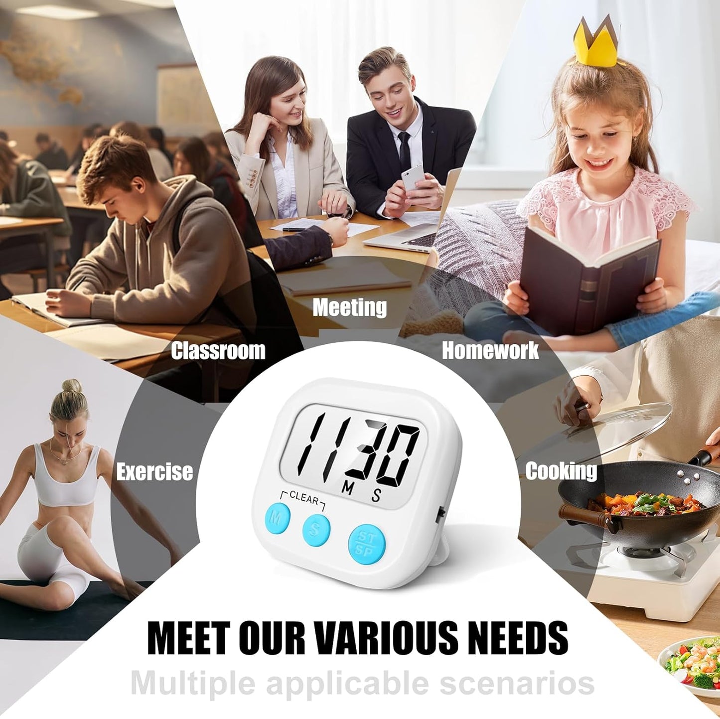 12 Pack Digital Kitchen Timers for Cooking Magnetic Timer for Cooking Loud Alarm White