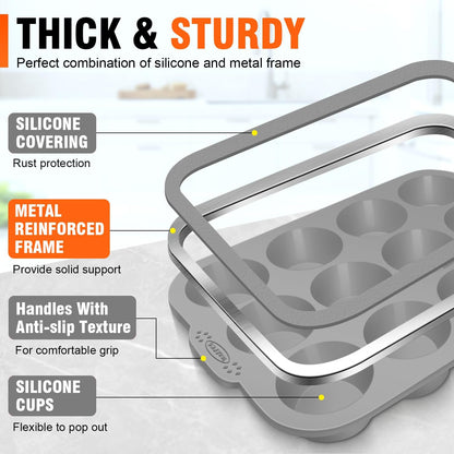 Walfos Silicone Muffin Pan with Metal Frame, 2.8 Inch Regular Size Silicone Cupcake Pan Muffin Tin, Non-Stick 12 Cups Egg Bites Molds for Baking 2 Pack, BPA Free, Dishwasher Safe