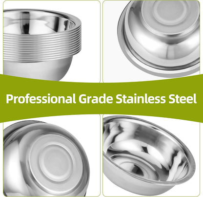 12 Pack 11 x 3 Inch Stainless Steel Mixing Bowls for Bulk Food Prep with Nesting Design for Hotel Restaurant and Home Kitchen Cooking in Silver